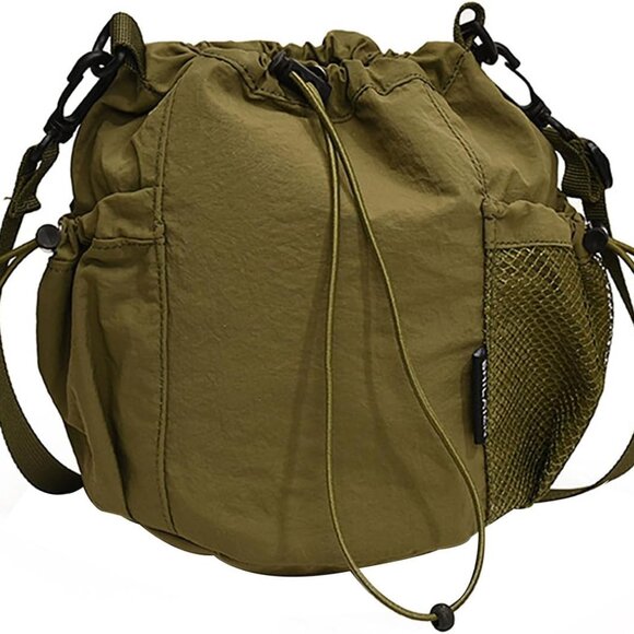 Women Small Nylon Drawstring Bucket Bag Crossbody Shoulder Tote Lightweight - Picture 1 of 7